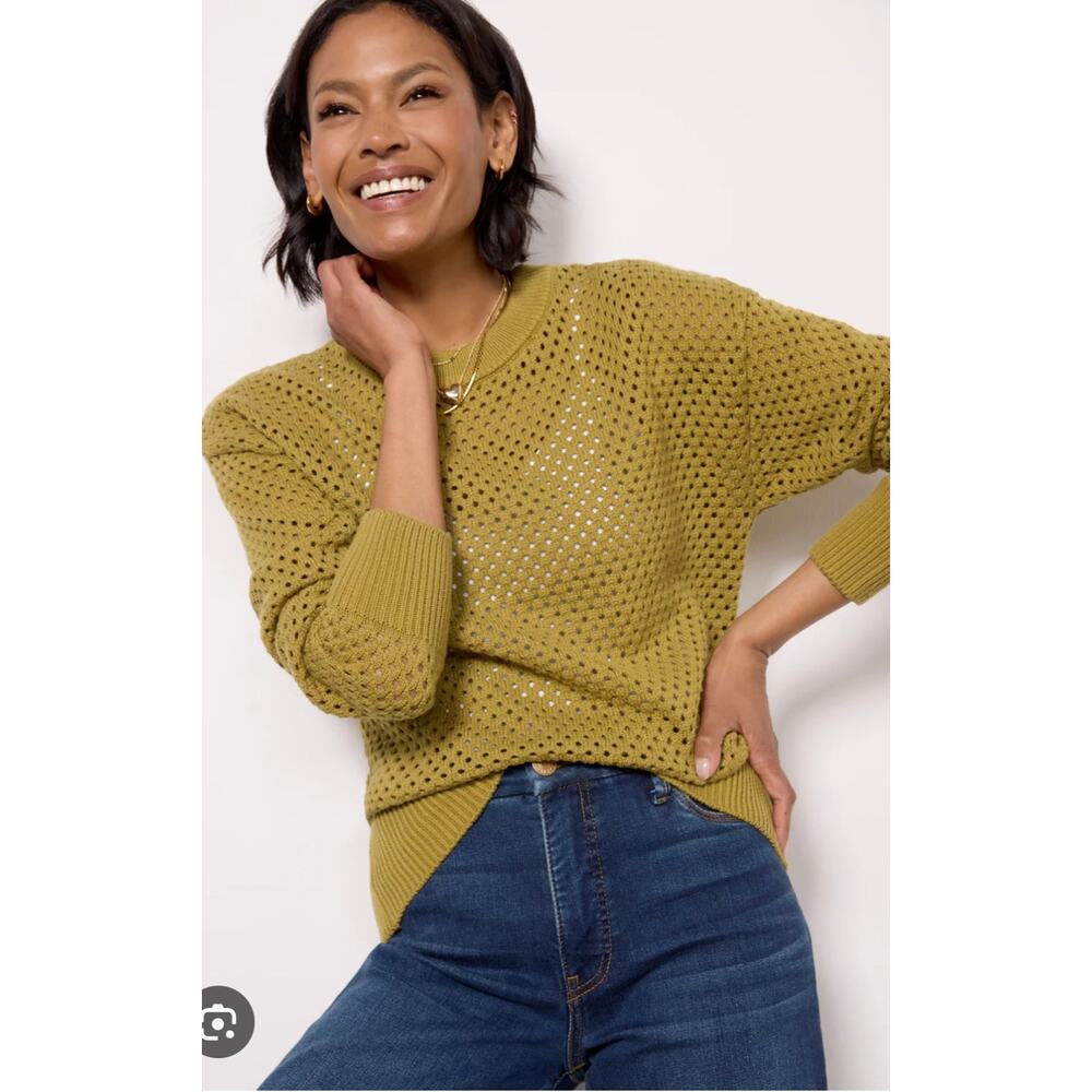 Varley Hester Knit Crew Small Olive Green Cotton Open Knit Lightweight Sweater - Picture 8 of 8